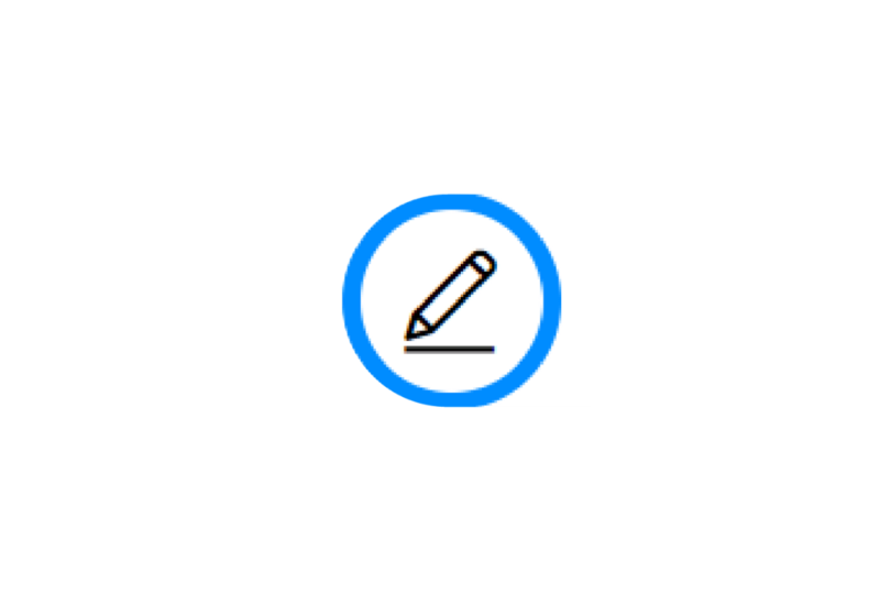 ein Stift-Symbol, umrandet mit einem blauen Kreis 