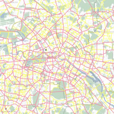 Berliner Radverkehrsnetz: Übersichtskarte mit farbigen Radrouten durch die Hauptstadt