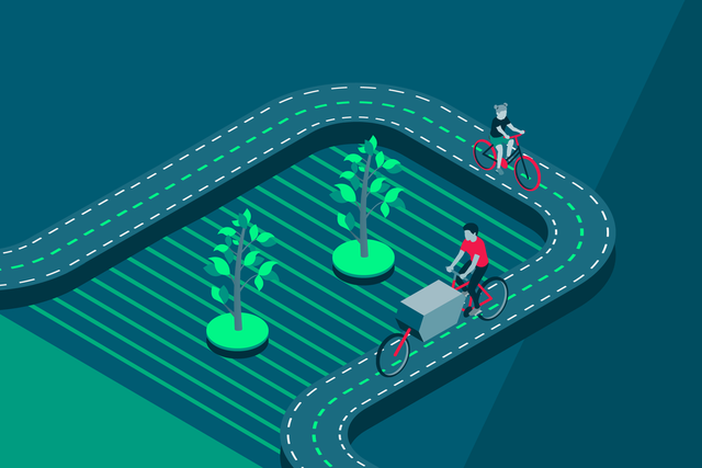 symbolische Darstellung eines Radweges und Bepflanzungen
