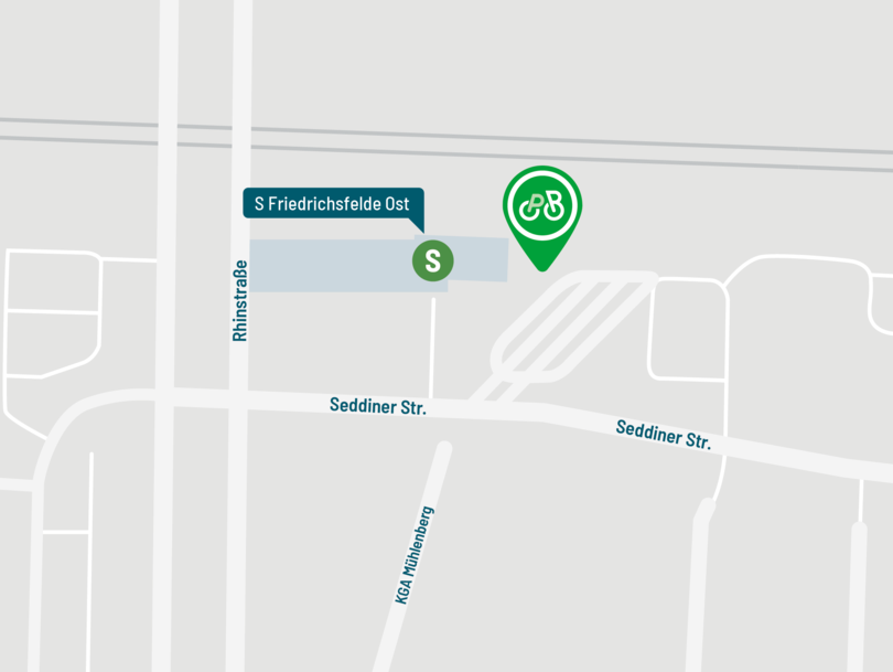 Karte mit dem Standort der Anlage östlich vom Bahnhof Friedrichsfelde Ost