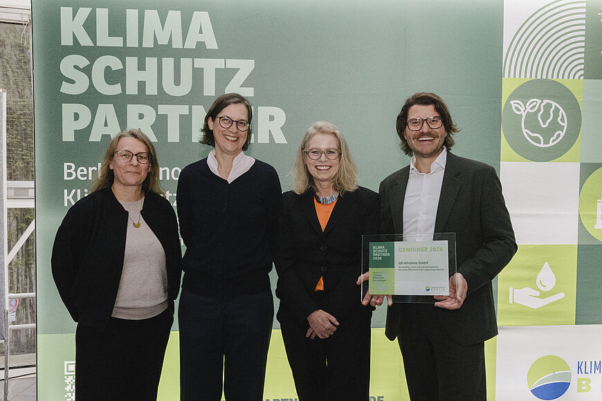 infraVelo-Team mit Senatorin Bonde und Auszeichnung