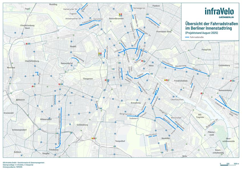 Karte der Fahrradstraßen im Berliner Innenstadtring