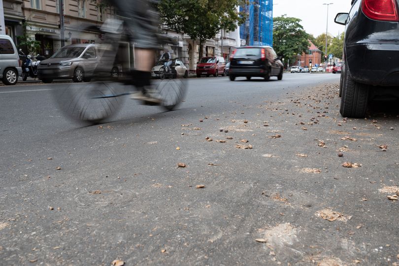 Nahaufnahme der Asphaltdecke auf der Grunewaldstraße