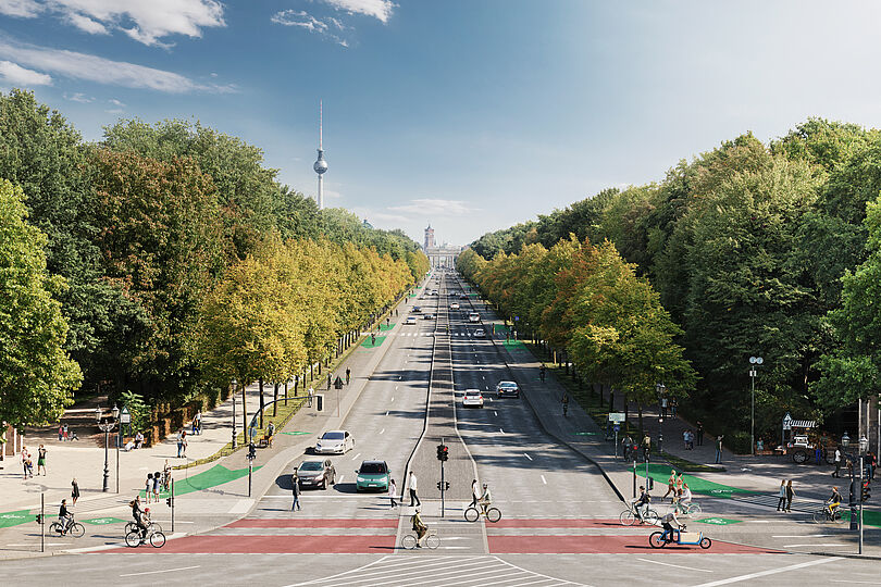 Visualisierung einer Radschnellverbindung auf der Straße des 17. Juni in Berlin