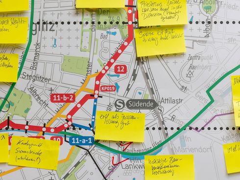 Postits mit Hinweisen zur Teltowkanalroute bei Dialogveranstaltung