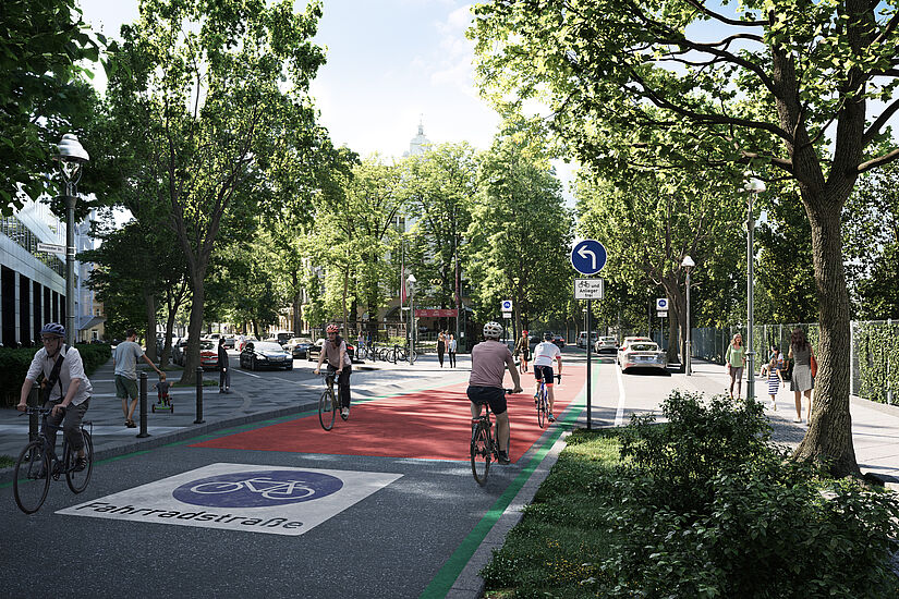 Visualisierung einer Fahrradstraße auf der geplanten Route der RSV 3