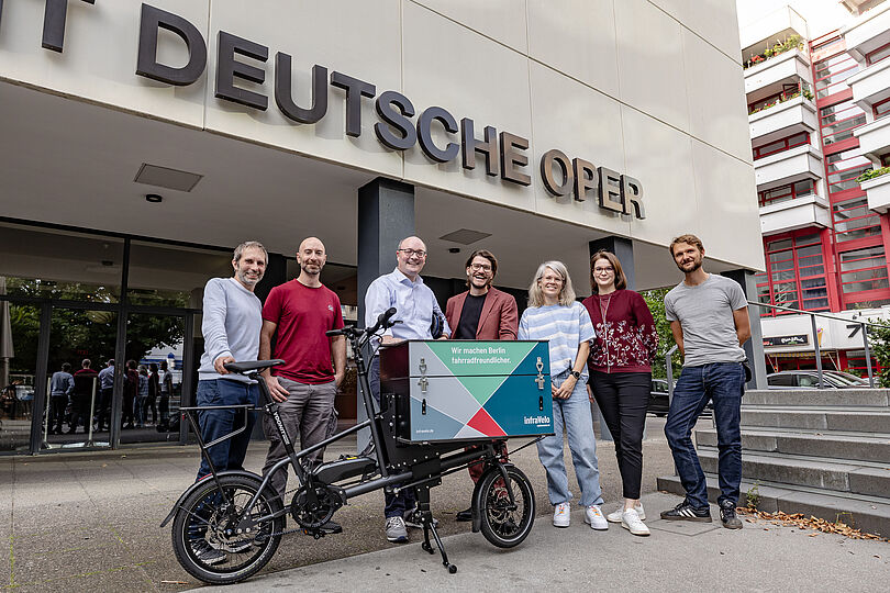 Gruppenfoto vor der Deutschen Oper mit infraVelo-Lastenrad