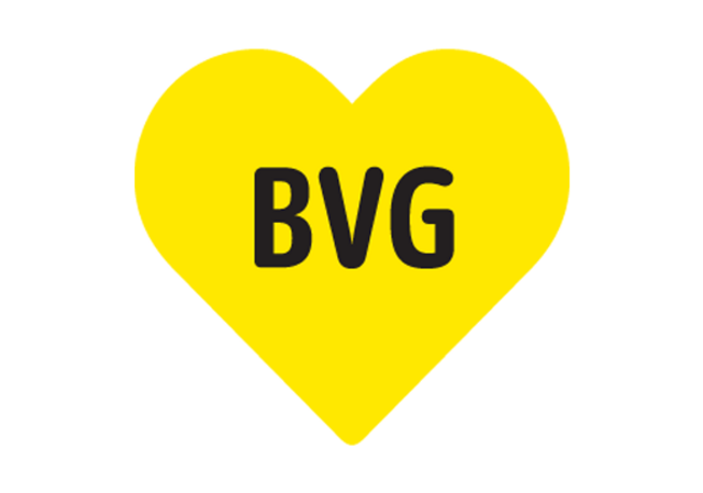 gelbes Herz mit schwarzem BVG-Schriftzug