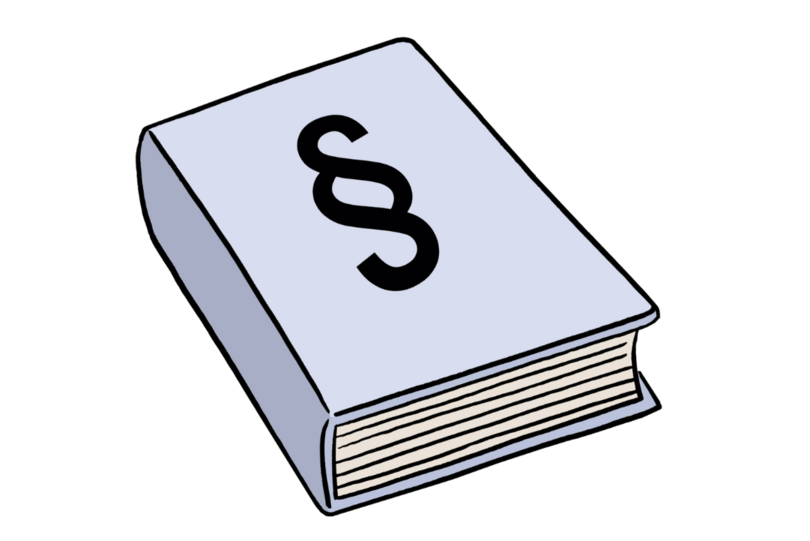 Ein Buch mit einem Paragraphen-Symbol auf der Vorderseite, es steht für ein Gesetzbuch.