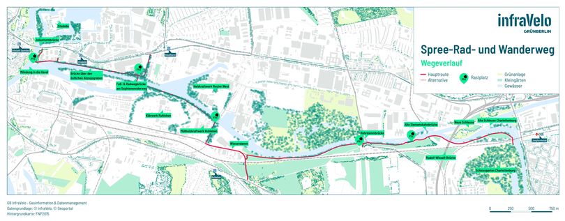 Karte von der geplanten Wegeführung des Spree-Rad- und Wanderwegs