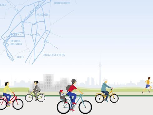 Illustration Radschnellverbindung mit Kartenausschnitt Panke-Trail