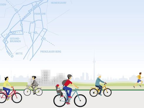 Illustration Radschnellverbindung mit Kartenausschnitt Panke-Trail