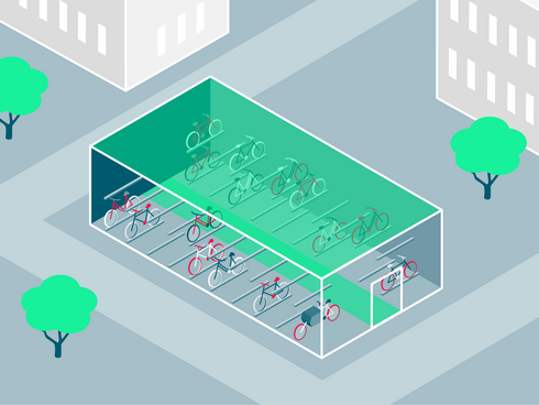grafische Darstellung eines einstöckigen Fahrradparkhauses