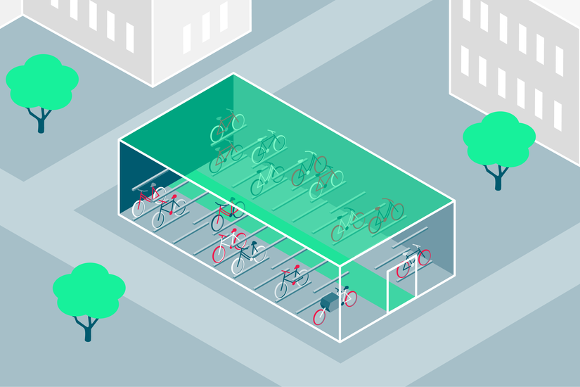 grafische Darstellung eines einstöckigen Fahrradparkhauses
