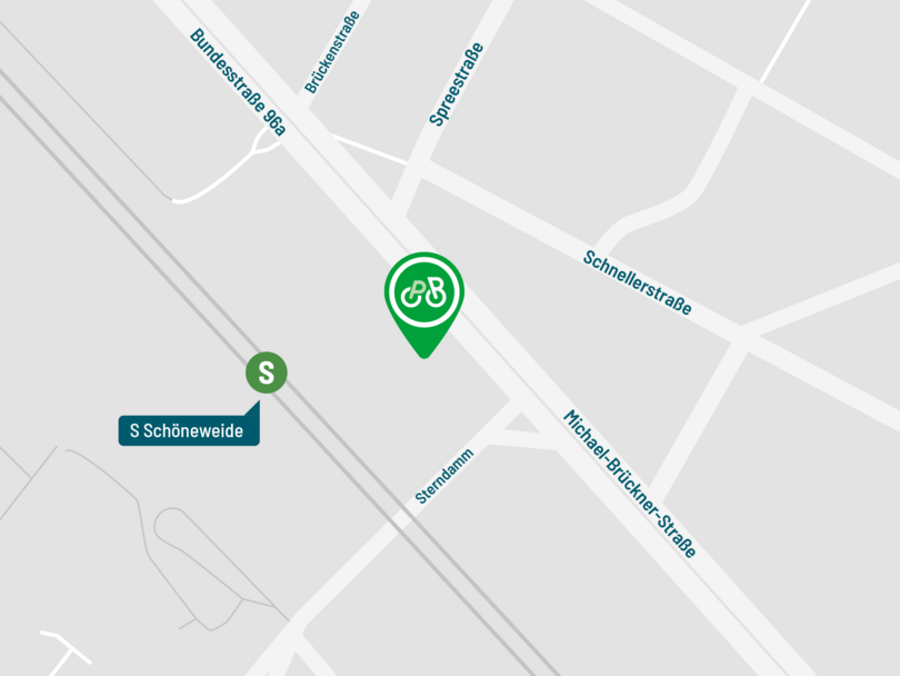 Karte mit dem Standort der Anlage nordöstlich vom Bahnhof Schöneweide