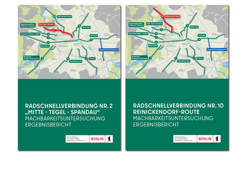 Titelbilder der Ergebnisberichte zur Machbarkeitsuntersuchung der Radschnellverbindungen 2 und 10