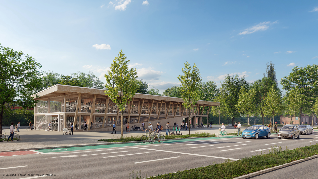 Visualisierung des FAhrradparkhauses in Holzbauweise