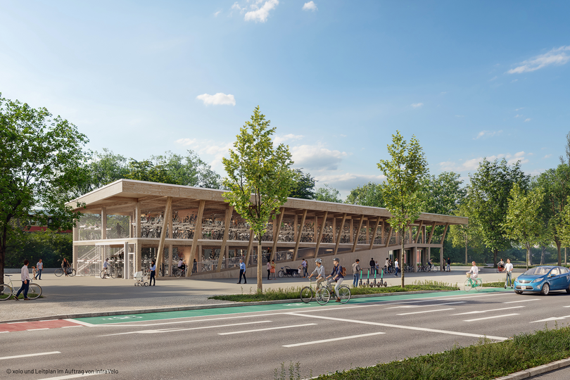 Visualisierung eines Fahrradparkhauses in Holzbauweise