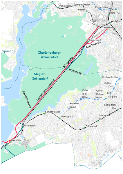 Karte der Vorzugstrasse der RSV Königsweg - Kronprinzessinnenweg