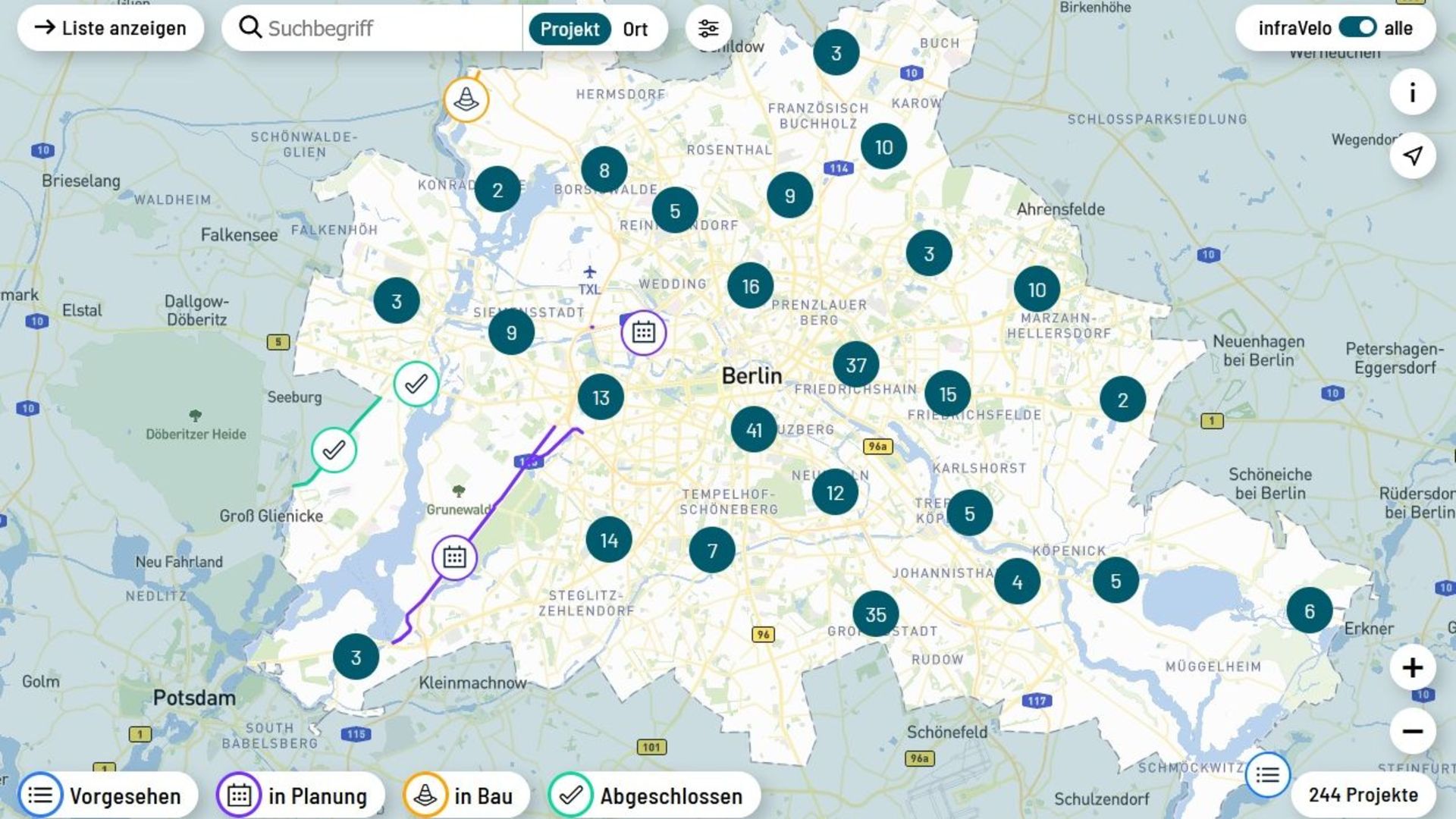 Projektkarte von infraVelo