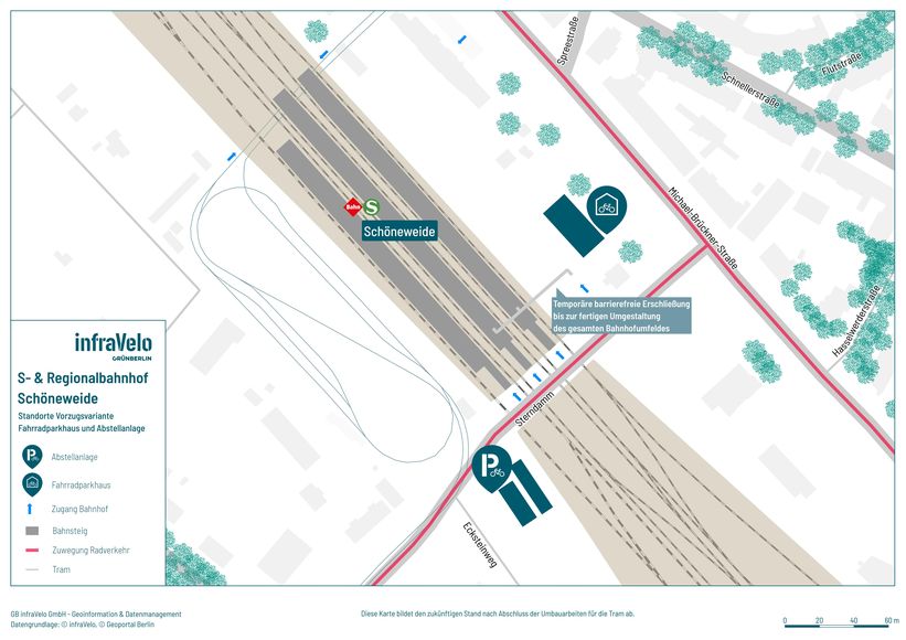 Karte mit den Standorten des Parkhauses und der Abstellanlage am Bahnhof Schöneweide
