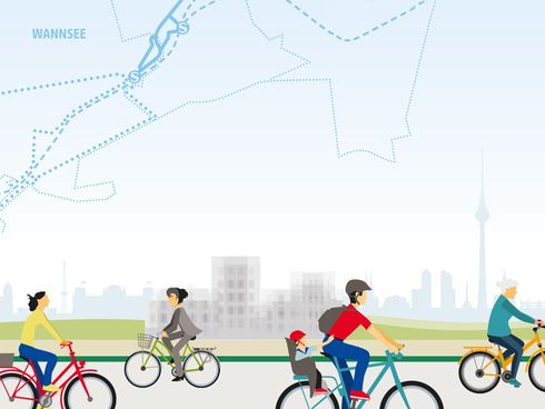 Illustration Radschnellverbindung mit Karte Königsweg im Hintergrund