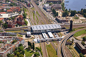 Luftaufnahme vom Ostkreuz in Berlin Sommer 2022