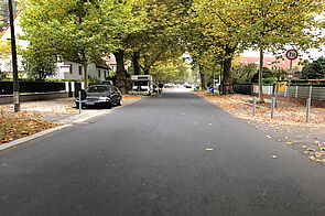 Asphaltierte Platanenstraße