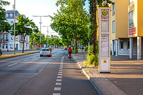 Radler auf Fahrradschutzstreifen Ollenhauer Straße