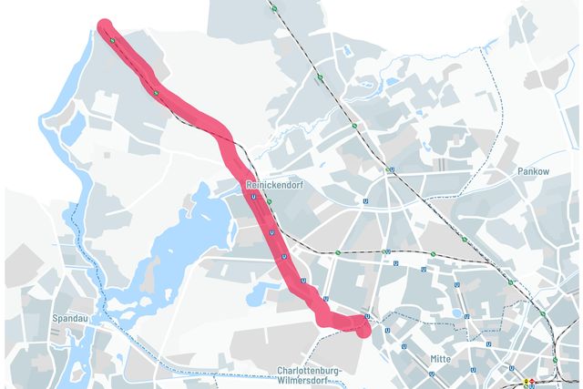 Kartenausschnitt Berlin mit Trassenkorridor RSV Reinickendorf-Route