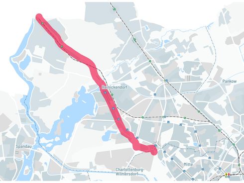 Kartenausschnitt Berlin mit Trassenkorridor RSV Reinickendorf-Route