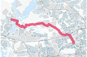 Kartenausschnitt Berlin mit Trassenkorridor RSV Mitte-Tegel-Spandau