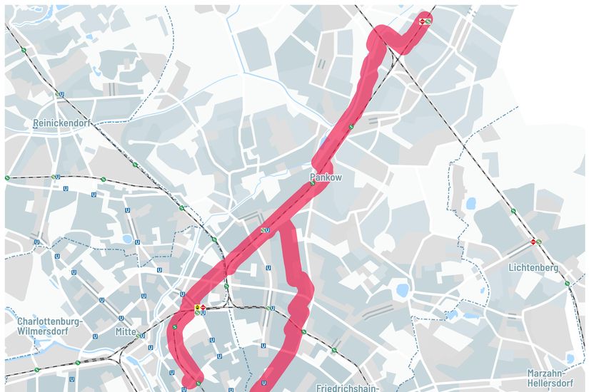 Kartenausschnitt Berlin mit Trassenkorridor RSV Panke-Trail