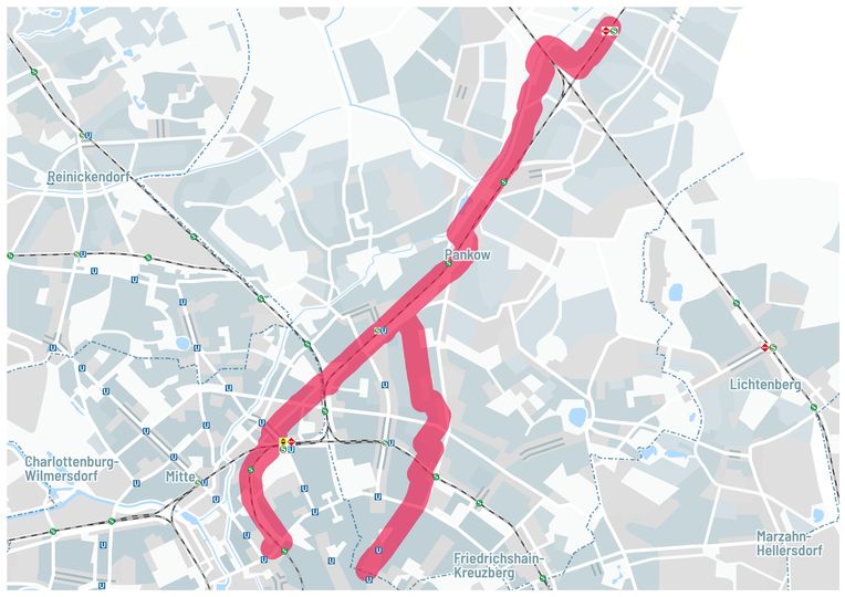 Kartenausschnitt Berlin mit Trassenkorridor RSV Panke-Trail