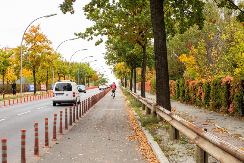 Geschützter Radfahrstreifen Dahlemer Weg in Zehlendorf