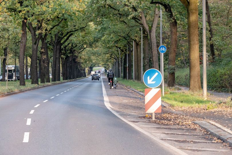 Radfahrende auf Radfahrstreifen an der Potsdamer Chaussee